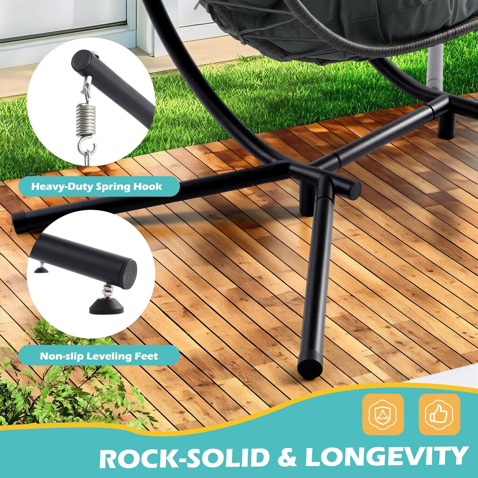 Double Outdoor Hanging Egg Chair with Stand & Oversized Cushion