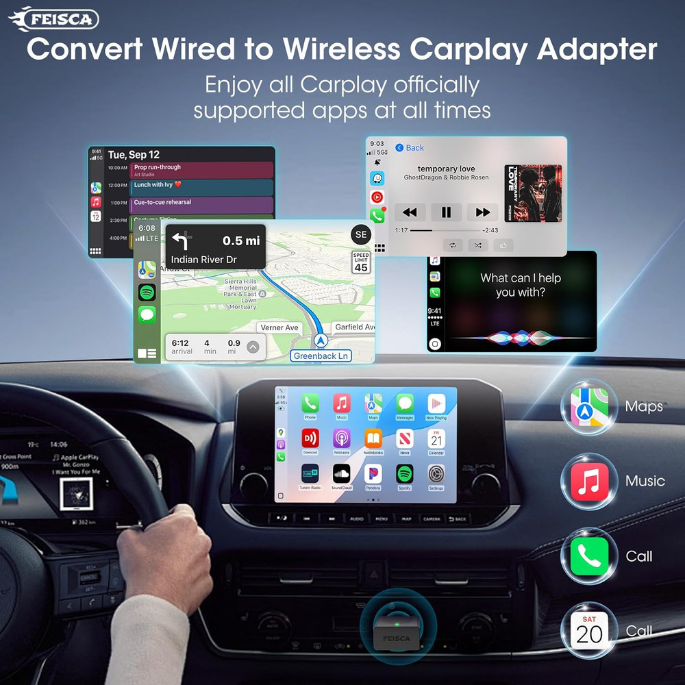 Wireless Carplay Adapter for Iphone, Convert Wired to Apple Carplay Wireless Ada
