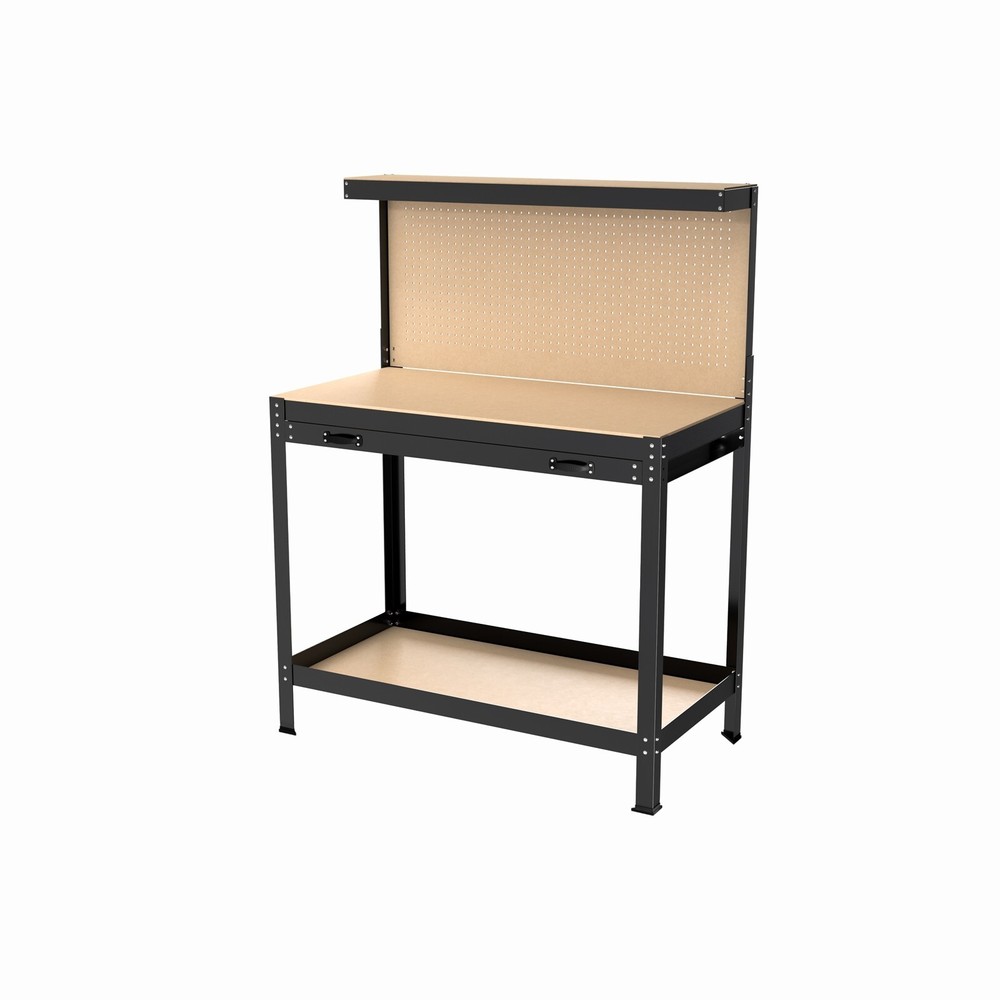 63" Workshop Table Workbench Steel Garage Tool Storage Drawer Shelves Pegboard
