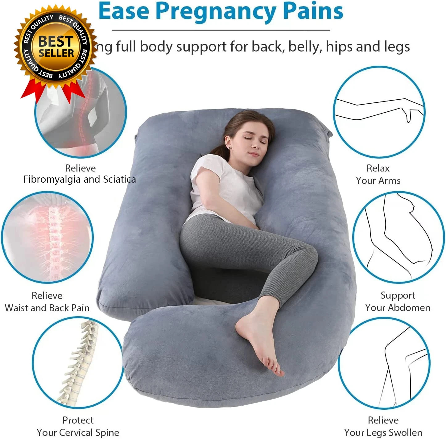Pregnancy Pillow J-Shaped Full Body Pillow Memory Foam Body Tummy Support