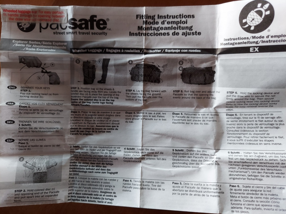 Pacsafe Explorer Medium Luggage Security System with 3 keys. Never Used