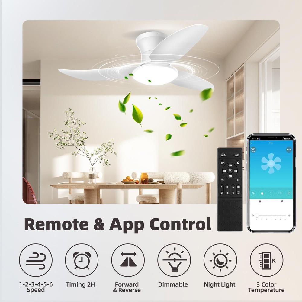 39" Ceiling Fan with Light Remote Dimmable LED DC Motor 6 Speed Reversible Timer