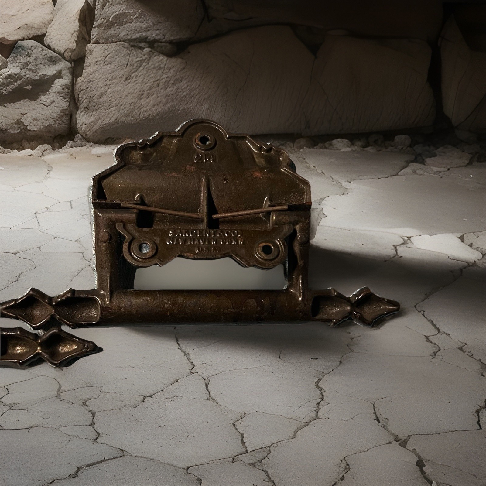 2 Heavy Antique Victorian Eastlake Cast Iron Casket/Coffin/Tool Box Drop Handles