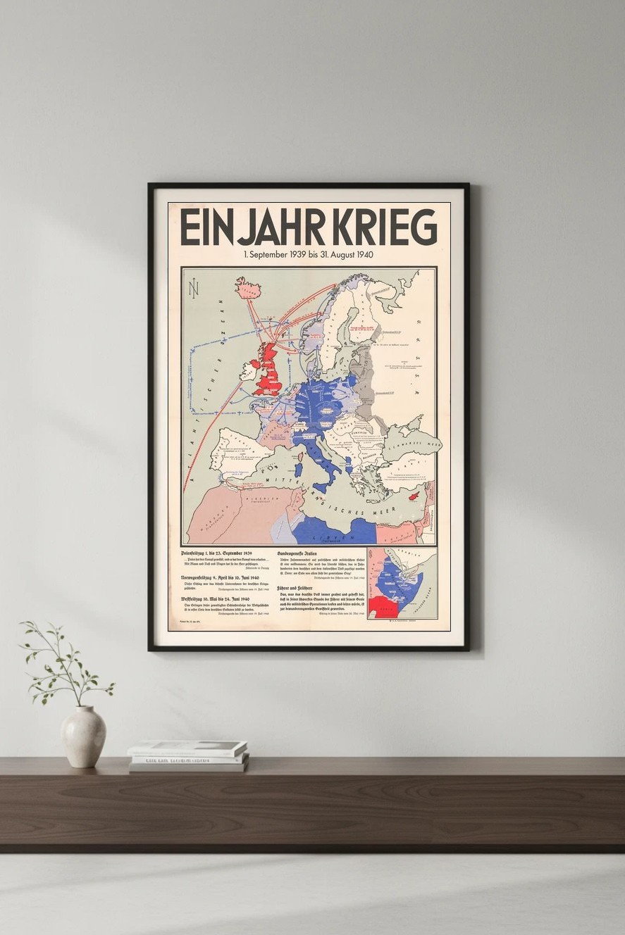 🗺️ WWII Vintage Map Poster - 'One Year of War' (1939-1940) - 16x24” - Premium