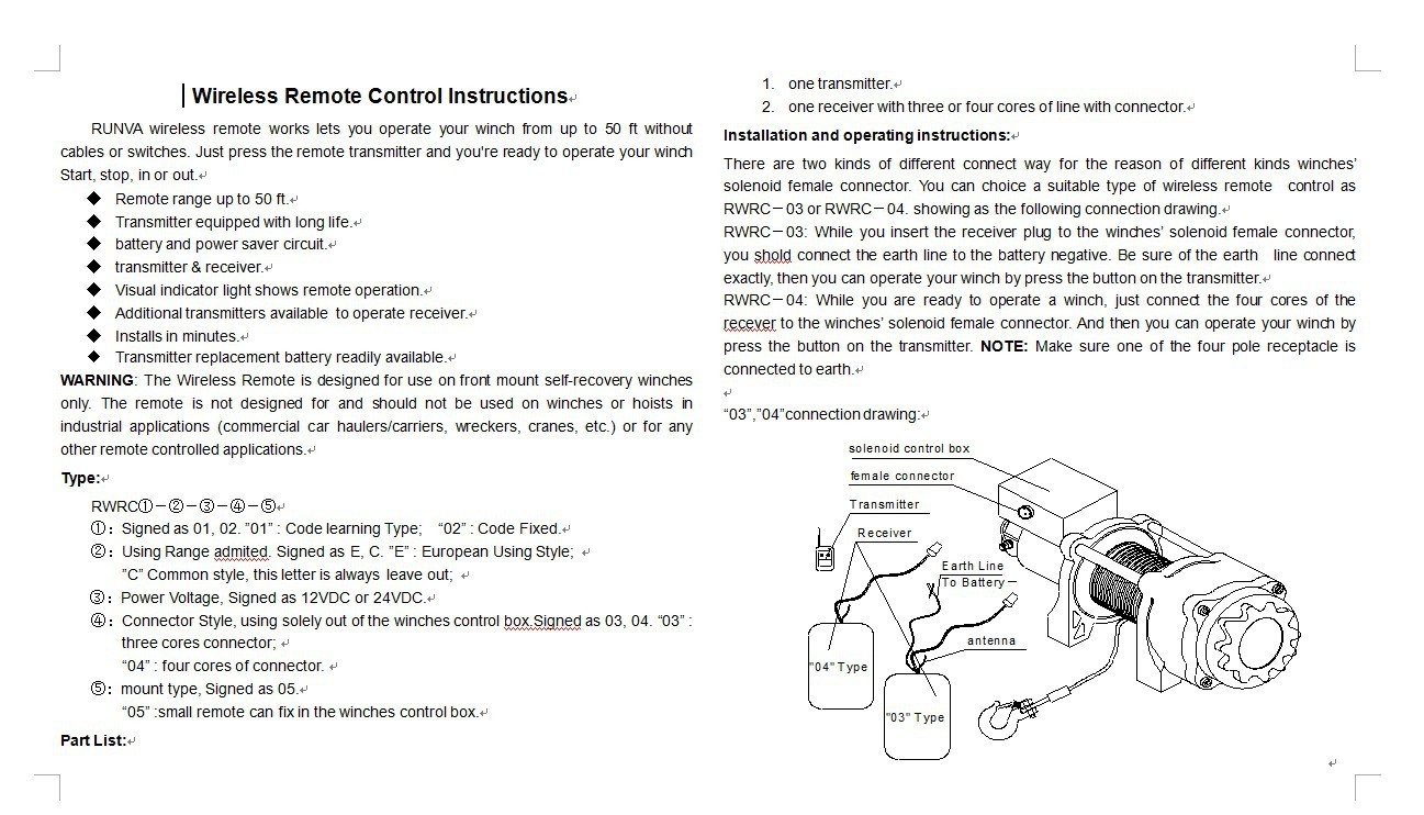 Wireless Winch Remote Control Kit 12V Receiver 150ft Twin Switch Handset Easy