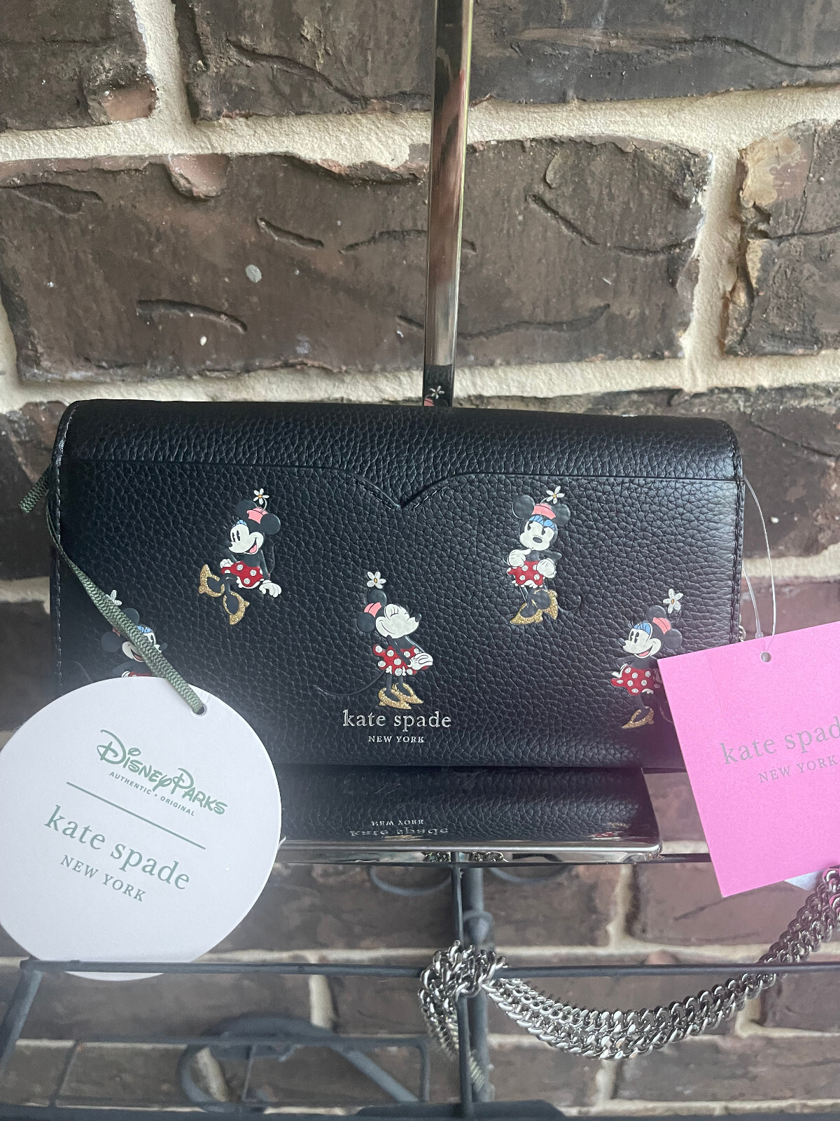 NWT Kate Spade Disney Minnie Mouse Clutch Crossbody Pearl Buckle Black Multi