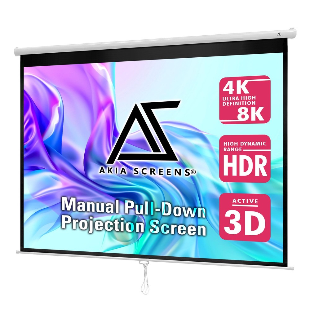 100-Inch Manual Pull Down Home Theater Projector Screen 4:3, Retractable Wall...