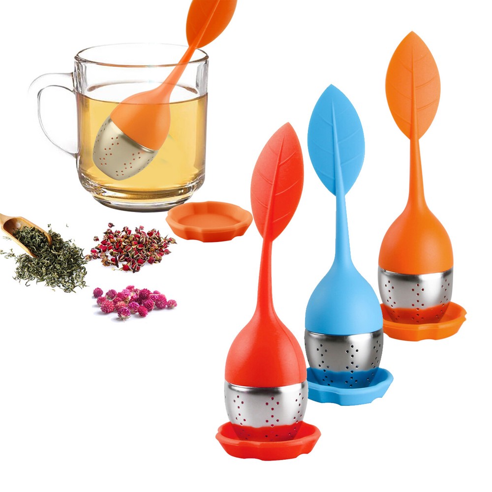 3Pcs Silicone Loose Leaf Tea Infuser Stainless Herbal Spice Filter Diffuser Tool
