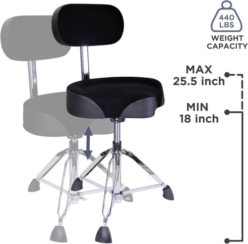 GIOCO Drum Throne with Backrest, 4" Padded Stool, X-Large, Black