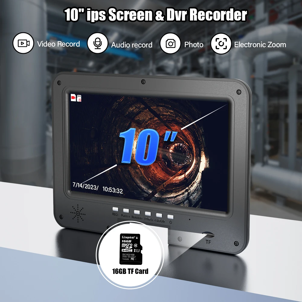 Pipe Sewer Camera 10in Screen 7mm Drain Camera Plumbing