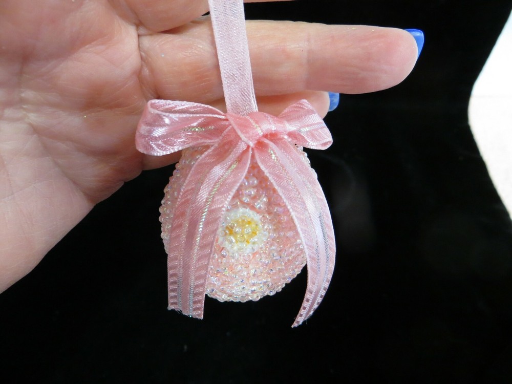 Easter Ornament -- Beaded Pink Egg