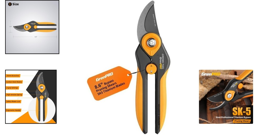 Rust-Resistant Bypass Pruning Shears - Adjustable Dual-Grip & Easy Handling