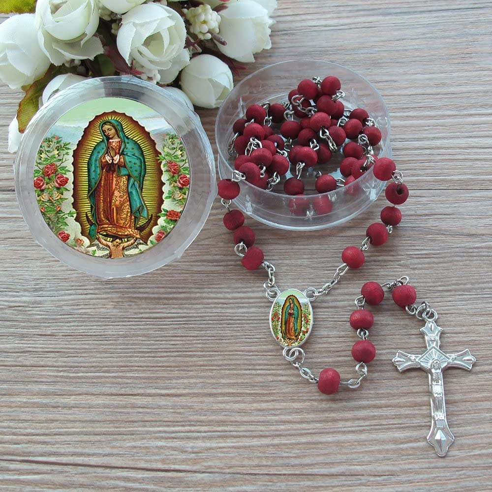 BLESSED ROSARY OUR LADY OF GUADALUPE ROSE SCENTED WOOD & CARD CHRISTIAN CATHOLIC