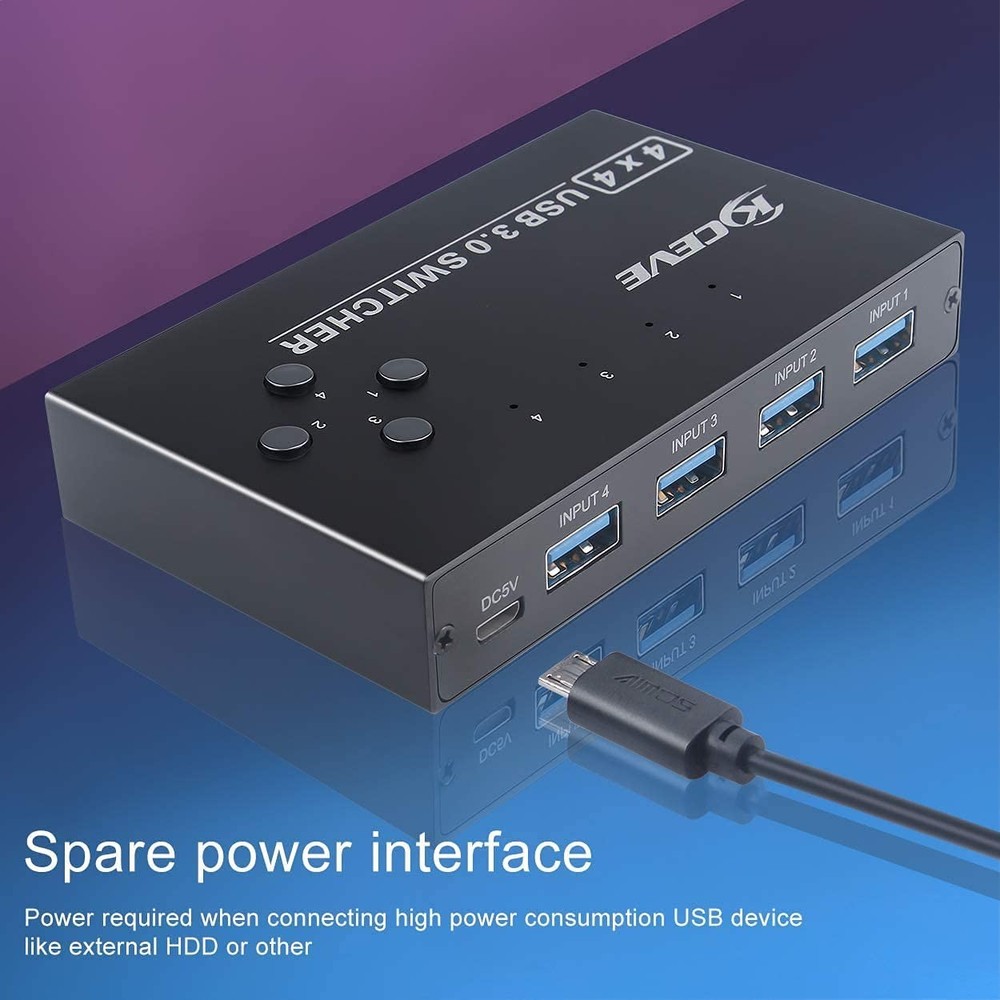 USB 3.0 Switch, USB Switcher Selector 4 Computer Sharing 4 USB Devices Printe...