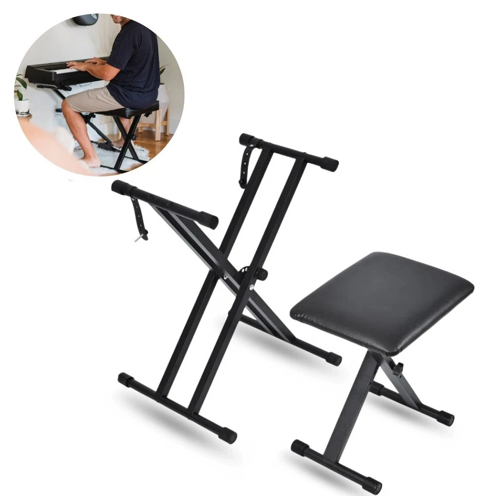 Heavy Duty Keyboard Stand and Bench Double-X Style Adjustable Height