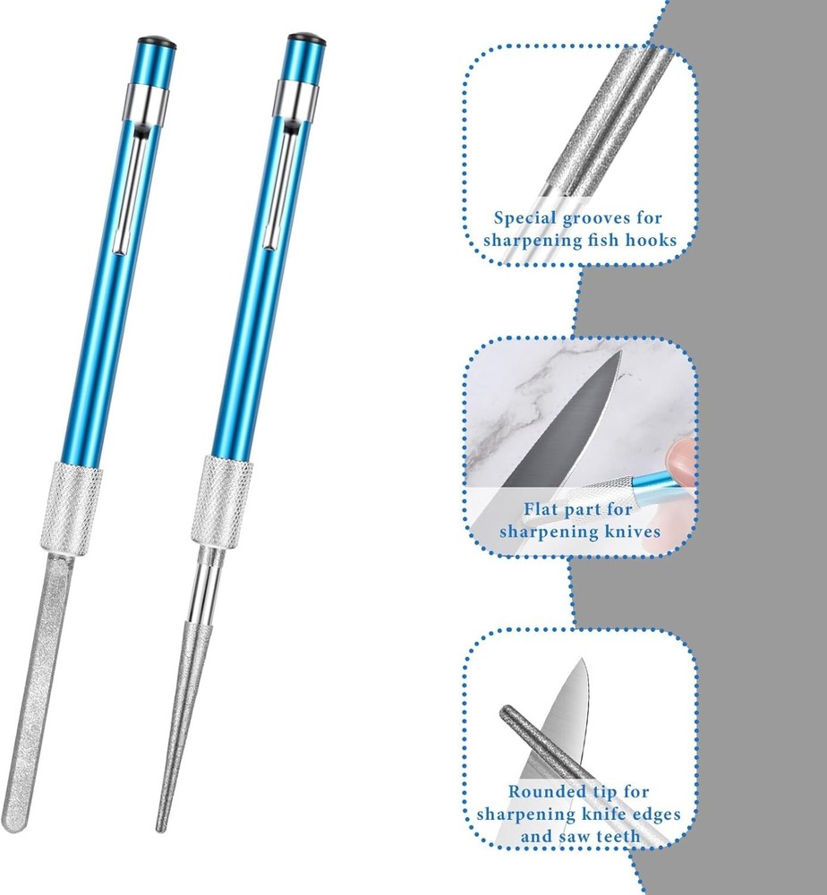 2PCS Serrated Knife Sharpener, Diamond Retractable Knife Pocket Knife Sharpener