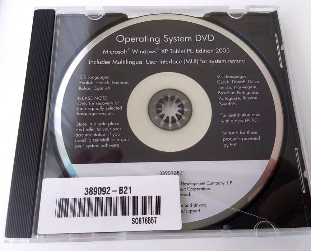 HP Microsoft Windows XP Tablet PC Ed 2005 Software DVDs Recovery Multibay WinDVD