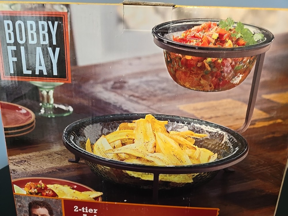 Bobby Flay 2 Tier Chip & Dip Server 10" & 6" Diameter 8" Tall
