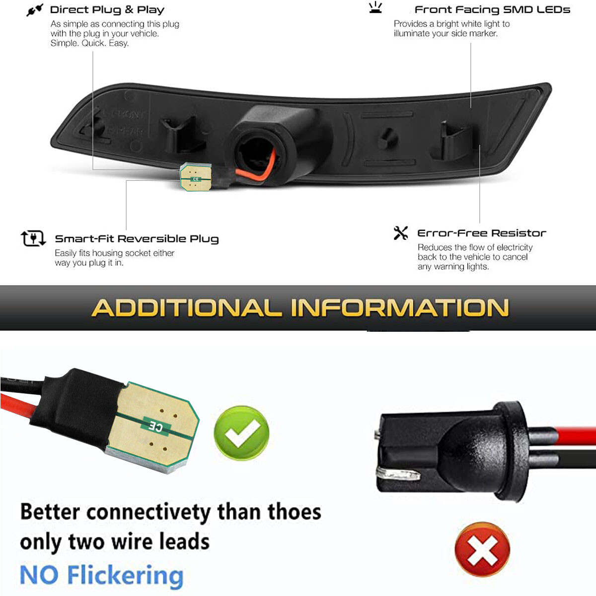 4X LED Side Marker Lights Front Rear Set for Chevy Camaro LS LT SS ZL1 2016-2022