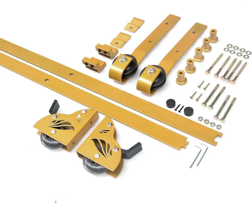 16FT Gold Library Ladder Hardware Kit with Braking Rollers for Easy Access
