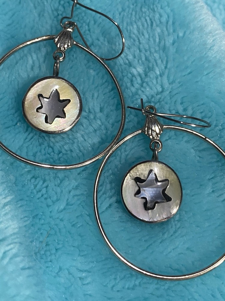 Earrings Silver With Abalone Stars Hoops
