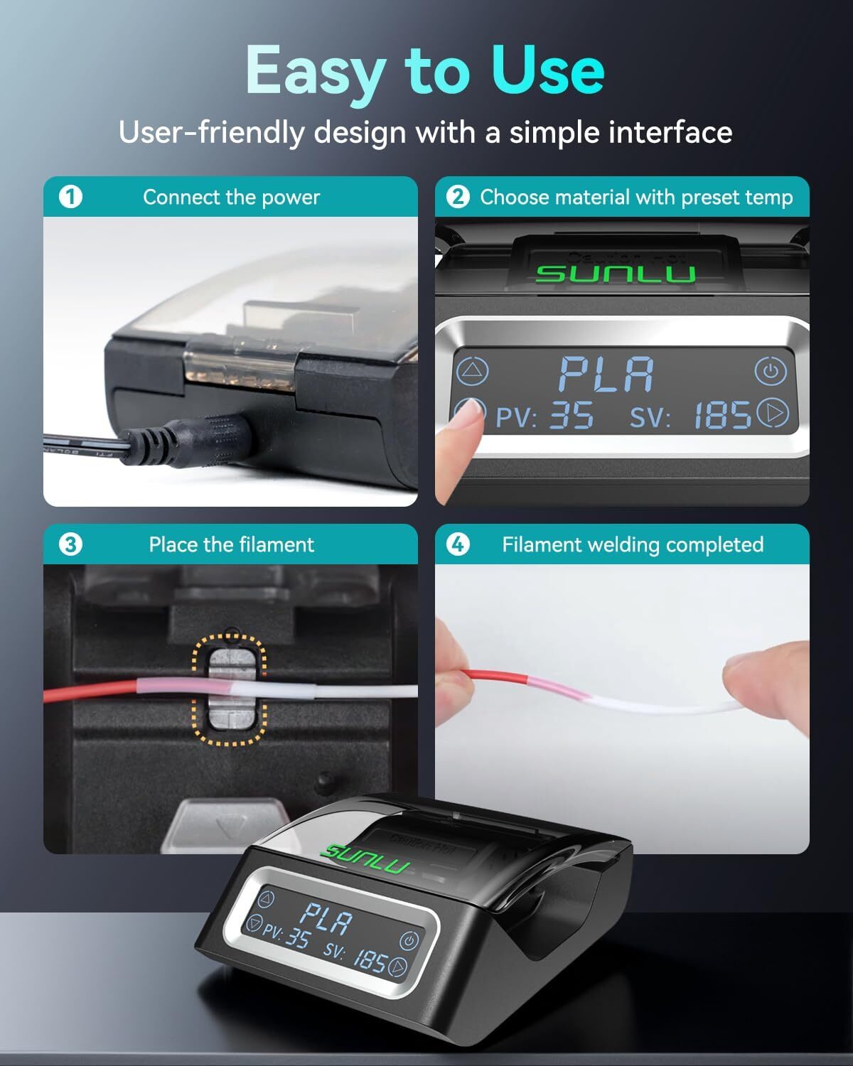 SUNLU FC01 Filament Connector 1.75mm Fast Heating ABS PLA TPU Nylon 240°C Safe