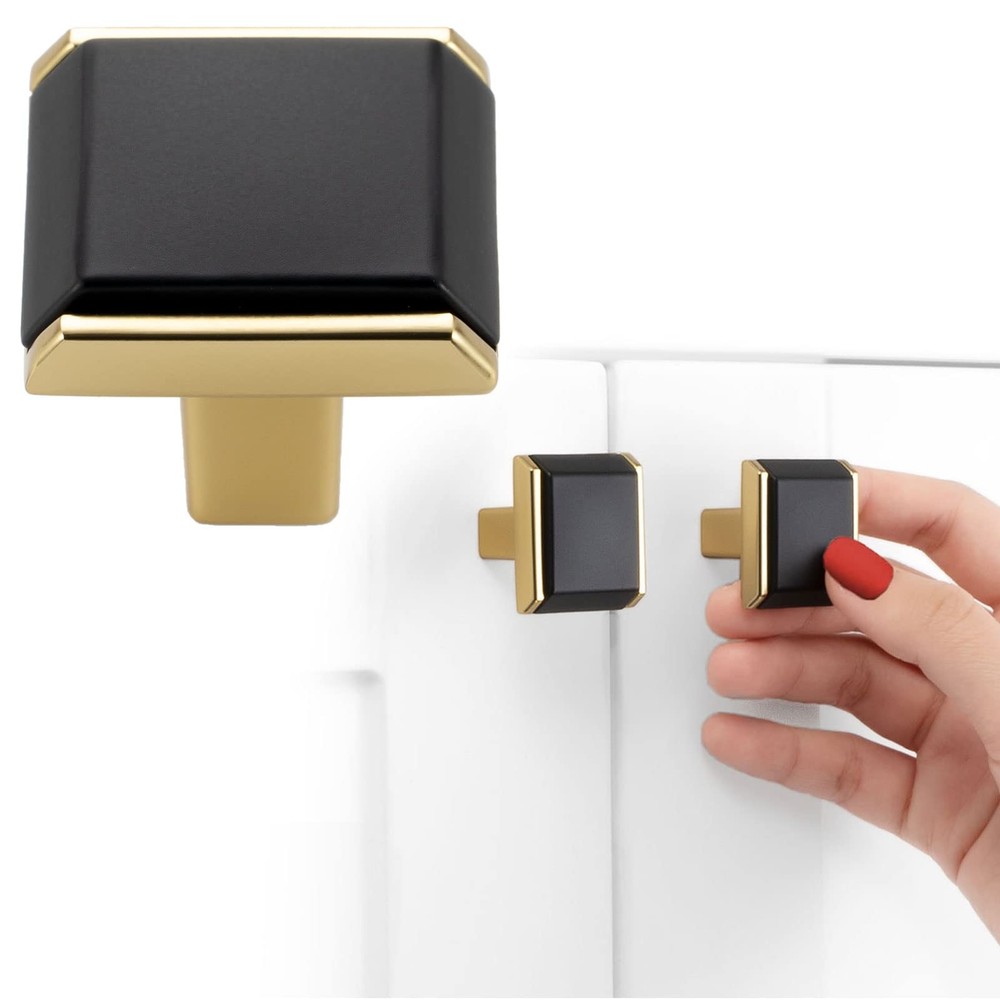 Black and Gold Cabinet Knobs Square Pull Cabinet Handles Size 1-1/4 inch | Pa...