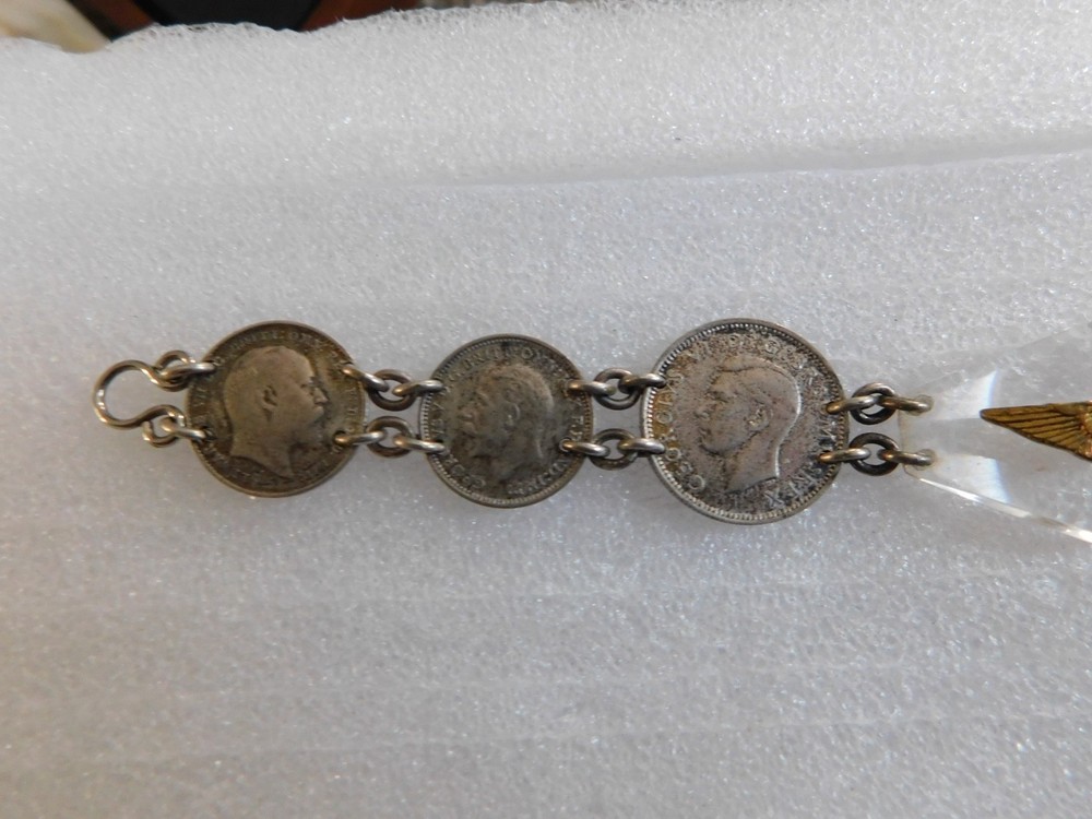 WW II U.S. Army Air Corps British 3 & 6 Pence Silver CoinsSweetheart Bracelet
