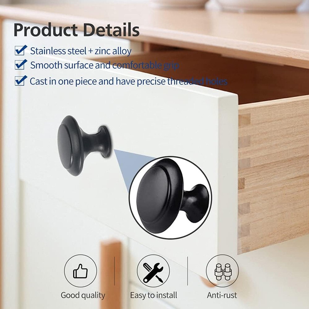 2-100 Pack Matte Black Kitchen Cabinet Knobs Round Drawer Pulls Stainless Steel