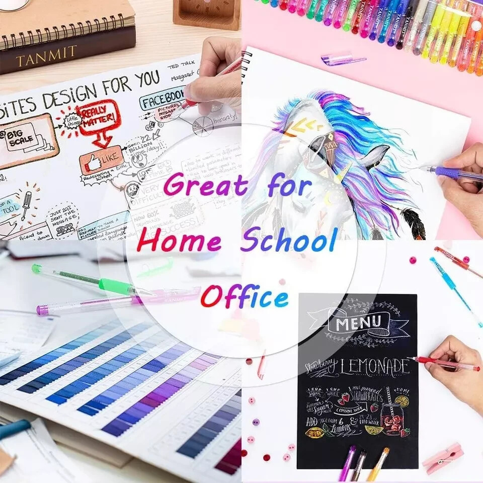 TANMIT Glitter Gel Pens, 33 Colors Neon Glitter Pens Set Gel Art Markers with 40