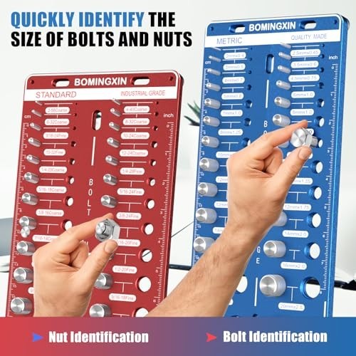 70 Nut & Bolt Thread Checker with Magnetic Base, Wall-Mountable Size Finder & Dr