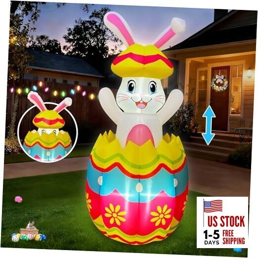 Pop Up and Down 5 FT Easter Inflatables Bunny Outdoor Decorations, Easter