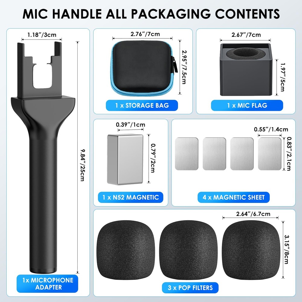 Handheld Adaptor for Interview Mic, Mic Handle Compatible with DJI, Black