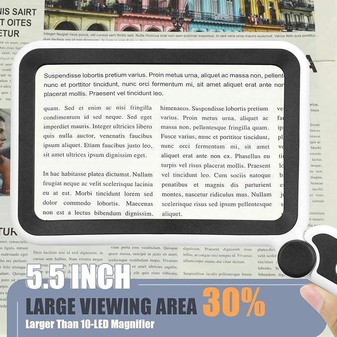 5X Magnifying Glass W/Light Rechargeable LED Handheld Reading Low Vision Seniors