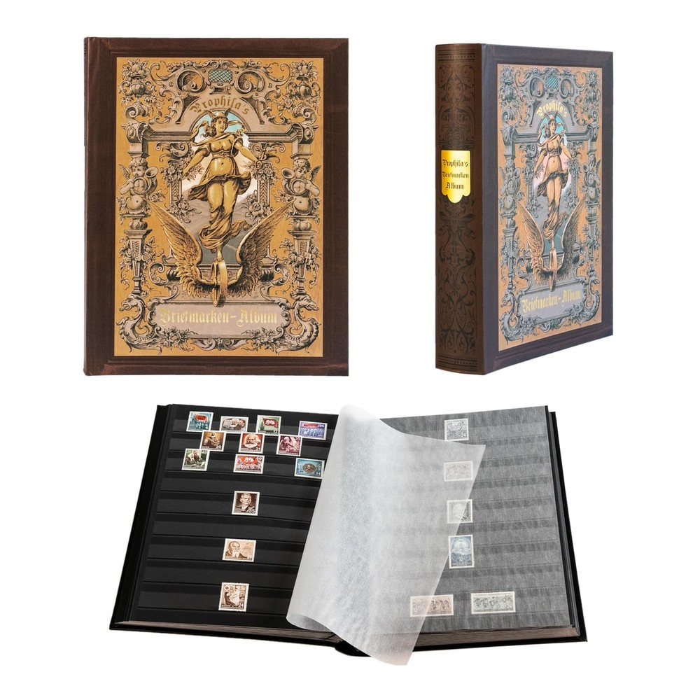 Prophila Stamp Collector's Album with 60 Black Pages Stockbook in Heritage De...