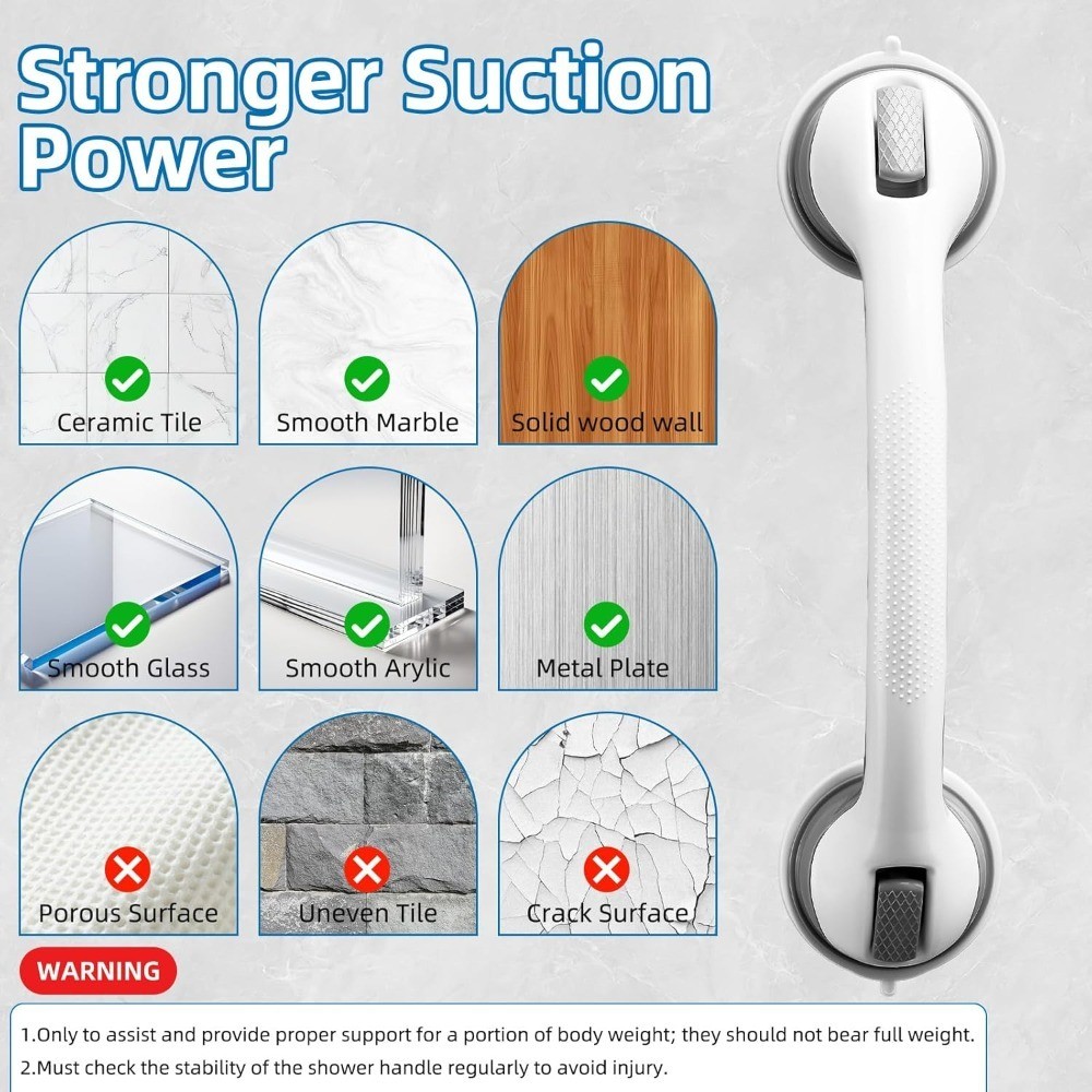Strong Suction Shower Grab Bar 17inch, Bathroom Support Handle Elderly (2Pack)