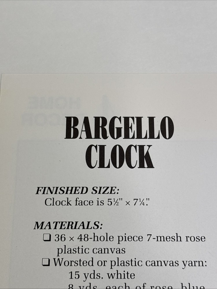 Bargello Clock Annie's Attic Plastic Canvas Pattern Page