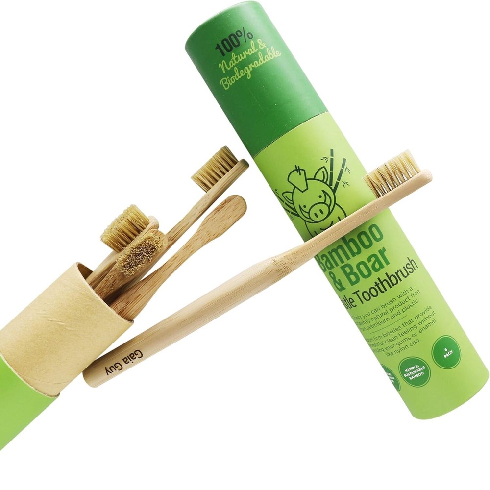 Guy Natural Bristle Bamboo Toothbrush 6Pack Compostable Biodegradable Zero Waste