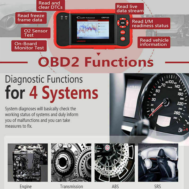 Check Engine OBD2 Scanner Transmission ABS SRS Code Reader Diagnostic Scan Tool