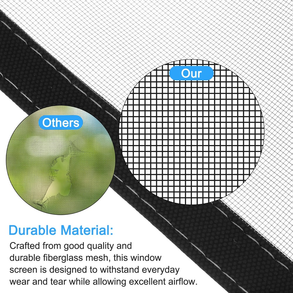 Window Screen Mesh, 24" x 59" Fiberglass Net Mesh Black Frame Hook and Loop