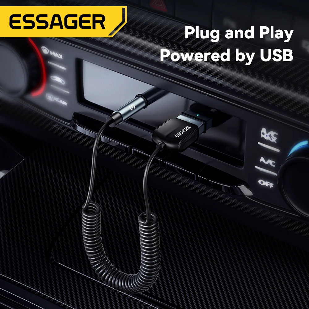 Essager Wireless Bluetooth 5.0 Receiver Adapter Handsfree 3.5mm Jack Aux Audio