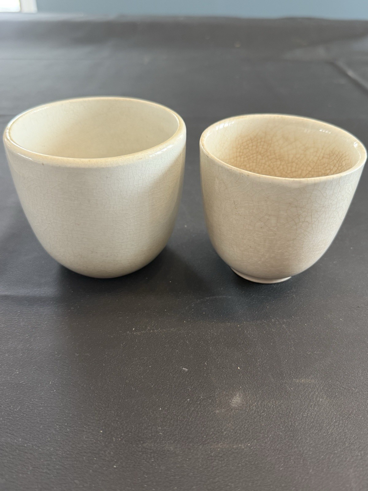 Antique White Ceramic Apothecary Laboratory Bowls Pair Crackle Glaze 3.5”