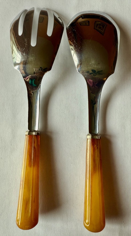 Bakelite Flatware Salad Fork Spoon Butterscotch Caramel Handle Semi-Translucent