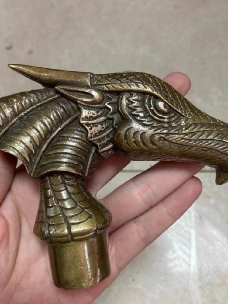 Solid Brass Dragon Head Statue Walking Stick Cane Handle Top Topper Collection