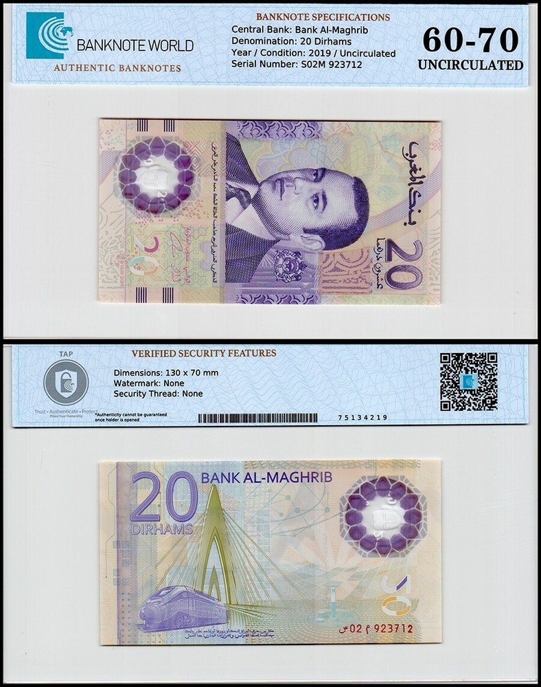 Morocco 20 Dirhams, 2019, P-78, UNC, Commemorative, Polymer, Authenticated