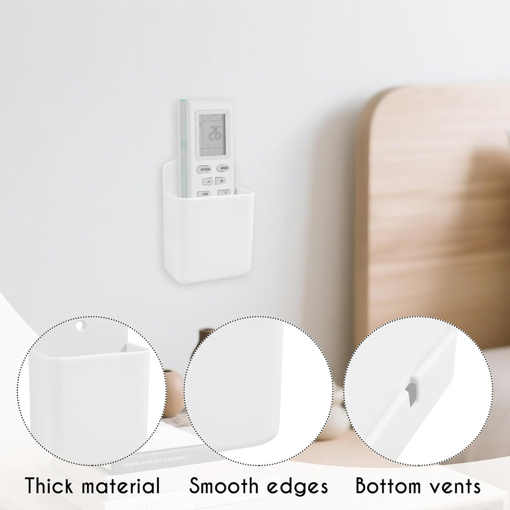 2 Pack White Remote Control Holder, Self adhesive Wall Mount Storage Box for TV