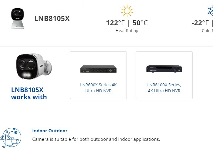 Lorex LNB8105X Weatherproof 4K HD Active Deterrence Security Camera LNR6100X