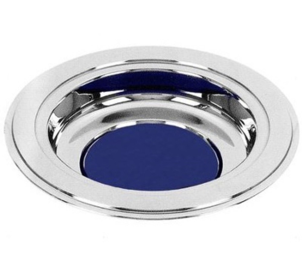 Stainless Steel Offering Plate Silver Tone Blue