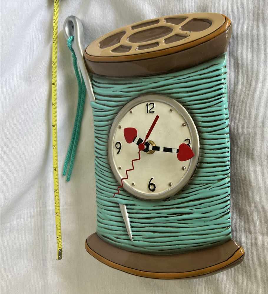 Allen Designs Needle & Thread Whimsical Sewing Pendulum Wall Clock *Video