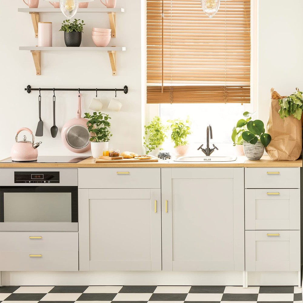 5 Pack Solid 4 Inch Kitchen Square Cabinet Handles Brushed Brass Cabinet Pull...